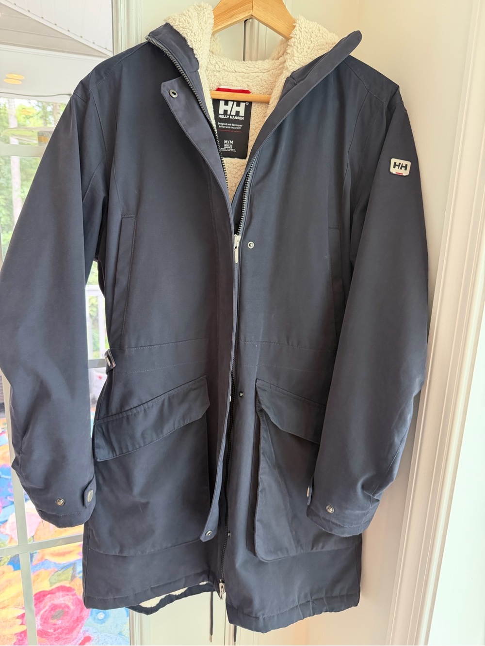 Helly Hansen Women’s Kara Parka Navy Sherpa-lined Waterproof Jacket Size M